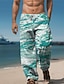 levne Pánské kalhoty pro volný čas s potiskem-dovolená 3D tisk havajský pánské boční kapsy elastický design se stahovací šňůrkou kalhoty kalhoty s rovnými nohavicemi outdoor havajská dovolená polyester modrá zelená s m l střední pas