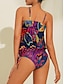 cheap Designer Swimwear-Printed Drawstring Tankini Swimsuit
