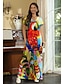 preiswerte Bedruckte Kleider-Damen Casual kleid Blumen Gespleisst Bedruckt V Ausschnitt kleid lang Hawaiianisch Urlaub Kurzarm Sommer