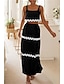 cheap Print Dress Sets-Women&#039;s Two Piece Dress Set Casual Dress Skirt Set Print Dress Outdoor Date Fashion Modern Print Long Dress Maxi Dress Strap Sleeveless Stripe Regular Fit Black White Red Summer S M L XL