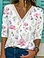 billige Bluser og trøjer til kvinder-Dame Skjorte Blondeskjorte Bluse Blomstret Blonder Trykt mønster Afslappet Ferie Mode Langærmet V-hals Lyserød Forår &amp; Vinter