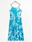 olcso Mintás ruhák-Női A vonalú ruha Virágos Fodrozott Nyomtatott V-alakú Maxi hosszú ruha Napi Randi Ujjatlan Nyár Tavasz