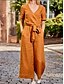 voordelige vakantie jumpsuit-Dames Jumpsuit Veters Zak Effen Kleur V-hals Streetwear Straat Dagelijks Normale pasvorm Korte mouw Zwart Fuchsia Khaki S M L Zomer