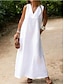 Χαμηλού Κόστους σχέδιο βαμβακερά &amp; λινά φορέματα-Γυναικεία Λευκό φόρεμα Καθημερινό φόρεμα Φόρεμα από βαμβακερό λινό Μακρύ φόρεμα Τσέπη Βασικό Καθημερινά Λαιμόκοψη V Αμάνικο Καλοκαίρι Άνοιξη Λευκό Σκέτο