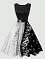 olcso Buliruhák-Női Fodrozott Nyomtatott Vintage ruha Midi ruha Elegáns Szüret Note Terített nyak Ujjatlan Napi Randi Nyár Tavasz Fekete Bor