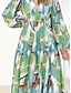 abordables Robes à motifs-Femme Robe casual Robe Trapèze Floral Imprimer Col V robe longue Vacances manche longue Eté