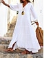 Χαμηλού Κόστους σχέδιο βαμβακερά &amp; λινά φορέματα-Γυναικεία Λευκό φόρεμα Φόρεμα πουκαμίσα Καθημερινό φόρεμα Μακρύ φόρεμα Με Βολάν Κουμπί Βασικό Καθημερινά Λαιμόκοψη V 3/4 Μήκος Μανικιού Καλοκαίρι Άνοιξη Λευκό Κίτρινο Σκέτο