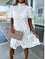 tanie proste sukienki-Damskie Biała sukienka Sukienka mini z rękawem Randka Urlop Elegancja Moda miejska Kołnierz stawiany Krótki rękaw Biały Fioletowy Fuksja Kolor