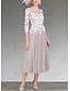 cheap Mother of the Bride Dresses-A-Line Mother of the Bride Dress Elegant Jewel Neck Asymmetrical Ankle Length Chiffon Lace 3/4 Length Sleeve with Appliques 2024
