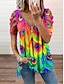 baratos Blusas e Camisas de mulher-Mulheres Camisa Social Blusa Bloco de cor Cores Gradiente Patchwork Com Corte Imprimir Casual Moda Moderno Manga Curta Decote V Preto Verão