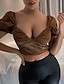 preiswerte Basic-Damenoberteile-Schnitt Damen Braun Solide / einfarbig Rückenverschluß Täglich Modisch V Ausschnitt Dünn S