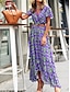 cheap Print Dresses-Women&#039;s Casual Dress Swing Dress A Line Dress Floral Print V Neck Long Dress Maxi Dress Vacation Short Sleeve Summer