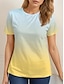 preiswerte T-Shirts für Damen-Damen T Shirt Farbverlauf Farbverläufe Bedruckt Täglich Urlaub Ausgehen Modisch Kurzarm Rundhalsausschnitt Gelb Sommer