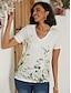 billige T-shirts til kvinde-Dame T-shirt Blomstret Afslappet Ferie Weekend Trykt mønster Blå Kortærmet Basale V-hals