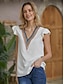 رخيصةأون ملابس علوية أساسية للنساء-نسائي قميص قميص الدانتيل سهل مناسب للعطلات مناسب للخارج دانتيل كشكش أبيض كم قصير أنيق V رقبة