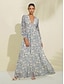 abordables robe décontractée imprimée-robe longue en mousseline à fleurs botaniques et col en V