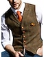 cheap Vests-Men&#039;s Retro Vintage Vest Herringbone Tailored Fit Notch Single Breasted More-button Light Green Blue Dark Green 2023