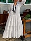 Χαμηλού Κόστους σχέδιο βαμβακερά &amp; λινά φορέματα-Γυναικεία Λευκό φόρεμα Καθημερινό φόρεμα Φόρεμα από βαμβακερό λινό Μακρύ φόρεμα Βαμβάκι Σουρωτά Με Βολάν Βασικό Καθημερινά Λαιμόκοψη V 3/4 Μήκος Μανικιού Καλοκαίρι Άνοιξη Λευκό Βαθυγάλαζο Σκέτο