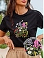 お買い得  レディースＴシャツ-女性用 夏のトップス ブラウス 刺繍 ブラック 半袖 クルーネック 夏 春