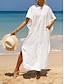 voordelige effen jurken-Dames Witte jurk Shirtjurk Casual jurk Lange jurk maxi-jurk Lapwerk Zak Afspraakje Vakantie Streetwear Maxi Opstaand Korte mouw Zwart Wit Kleur