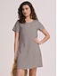 billige ensfargede kjoler-dameskiftkjole knelang kjole kortermet ren farge lomme vår sommer rund hals basic casual klassisk løs 2023 s m l xl 2xl 3xl 4xl 5xl / bomull