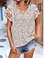 baratos Blusas e Camisas de mulher-Mulheres Camisa Social camisa Boho Blusa Floral Botão Imprimir Casual Feriado Moda Boho Manga Curta Decote V Branco Verão