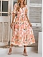 preiswerte Bedruckte Kleider-Damen Casual kleid A Linie Kleid Blumen Bedruckt V Ausschnitt Midikleid Urlaub Halbe Ärmel Sommer
