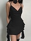 Χαμηλού Κόστους απλά φορέματα-Γυναικεία Φόρεμα σε γραμμή Α Μίνι φόρεμα Εξώπλατο Πάρτι Σέξι Καθημερινό Τιράντες Αμάνικο Μαύρο Ρουμπίνι Χρώμα