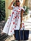 billige Kjoler med trykt mønster-Dame Ditsy Floral Drapering Trykt mønster Crew-hals Mini kjole søt stil Stevnemøte Kortermet Sommer