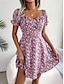 זול שמלות עם הדפס-בגדי ריקוד נשים שיפון שמלת קז&#039;ואל פרחוני דפוס צווארון V שמלת מיני חופשה שרוולים קצרים קיץ