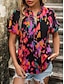 cheap Women&#039;s Blouses &amp; Shirts-Women&#039;s Shirt Blouse Floral Print Casual Holiday Fashion Short Sleeve V Neck Black Summer