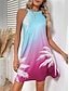 voordelige Jurken met print-Dames Casual jurk Slipdress Boom Afdrukken Halternek Mini-jurk Hawaii Vakantie Strand Mouwloos Zomer