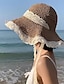 tanie Nakrycia głowy dla kobiet-Elegancki beżowy/khaki słomkowy kapelusz z koronkową smyczą szerokie rondo wzburzyć kapelusze przeciwsłoneczne oddychające podróżne kapelusze plażowe dla kobiet dziewczynki letnie wakacje na świeżym