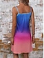 billiga Klänningar med tryck-Dam Slipklänning Nyans Färggradient Mönster Smala axelband Mini klänning Hawaiisk Semester Ärmlös Sommar