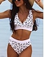 billige Bikinisæt-Dame Normal Badetøj Bikini 2 stk badedragt Åben Ryg Printer Leopardtryk V-strop Tropisk Strand Tøj Badedragter