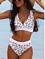 billige Bikinisett-Dame Normal Badetøy Bikini 2 stk Badedrakt Åben Ryg Printer Leopardprint V-splitt Tropisk Strand Klær Badedrakter