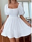 preiswerte schlichte Kleider-Damen Weißes Kleid Minikleid Rückenfrei Schleife Verabredung Urlaub Strassenmode A-Linie Quadratischer Ausschnitt Kurzarm Schwarz Weiß Farbe