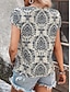 billige T-shirts til kvinde-Dame T-shirt Blomstret Afslappet Daglig Trykt mønster Navyblå Kortærmet Mode V-hals Sommer