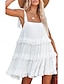 halpa yksinkertaiset mekot-Naisten Valkoinen mekko Mini mekko Röyhelö Avoin selkä Deitti Loma Katutyyli Olkaimellinen Hihaton Musta Valkoinen Väri