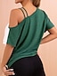 baratos Tops básicos de mulher-Camiseta Mulheres Amarelo Fúcsia Verde Bloco de cor Barra Assimétrica Ombro frio Rua Diário Moda Assimétrico Normal S