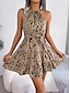 cheap Print Dresses-Women&#039;s Chiffon Casual Dress Ruffle Print Halter Neck Mini Dress Vacation Beach Sleeveless Summer