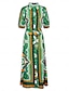 Χαμηλού Κόστους print casual φόρεμα-Σατέν φόρεμα μάξι πουκάμισο με γεωμετρική ζώνη