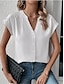 cheap Women&#039;s Blouses &amp; Shirts-Women&#039;s Shirt Blouse Plain Casual Button Print White Short Sleeve Fashion Streetwear Split Neck Summer
