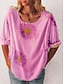 baratos Blusas e Camisas de mulher-Mulheres Camisa Social Blusa Floral Casual Feriado Botão Imprimir Preto Manga Longa Moda Decote Redondo Primavera &amp; Outono