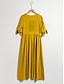 billige afslappet kjole-kvinders linned blanding gul sløjfe detalje midi te kjole