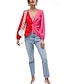 abordables T-shirts Femme-Femme Tops d&#039;été Bloc de couleur Casual Mode Manches Bouffantes manche longue Col V Rose Claire Eté