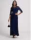 cheap Romantic Lace Dresses-Women&#039;s Lace Dress Prom Dress Party Dress Long Dress Maxi Dress Black Wine Navy Blue 3/4 Length Sleeve Pure Color Lace Summer Spring Fall Crew Neck Elegant Party Winter Dress Wedding Guest Regular Fit