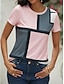 preiswerte T-Shirts für Damen-Damen T Shirt Plaid Farbblock Bedruckt Täglich Ausgehen Modisch Kurzarm Rundhalsausschnitt Rosa Sommer