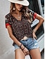 billiga Damblusar och skjortor-Women&#039;s Shirt Blouse Floral Lace up Print Casual Holiday Fashion Short Sleeve V Neck Black Summer