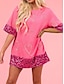 お買い得  レディースＴシャツ-女性用 Tシャツ ハート スパンコール カジュアル 日常 ファッション 近代の ハーフスリーブ クルーネック ピンク 夏